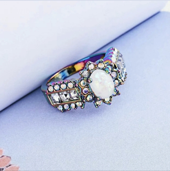 New Fire White Opal Rainbow Hematite Ring. - Picture 2 of 4